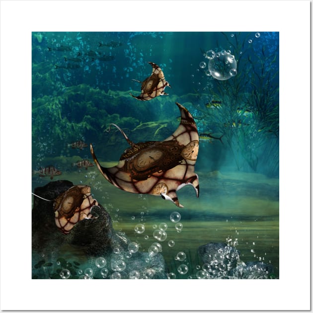 Awesome steampunk manta ray in the deep ocean Wall Art by Nicky2342